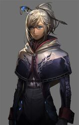  capelet glasses hair_ornament hairpin heroes_lore_v male ponytail purple_eyes repi987 silver_hair solo violet_eyes white_hair 
