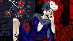  flower himu_(crazy_star) japanese_clothes kaito kimono mask musunde_hiraite_rasetsu_to_mukuro_(vocaloid) scarf vocaloid 