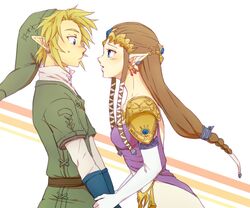  blue_eyes blush brown_hair couple earrings gloves hat jewelry link long_hair nintendo pointy_ears princess_zelda saiba_(henrietta) the_legend_of_zelda tiara twilight_princess 