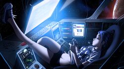  blue_eyes blue_hair computer controller mike_nesbitt no_socks original planet playstation shirt space star 