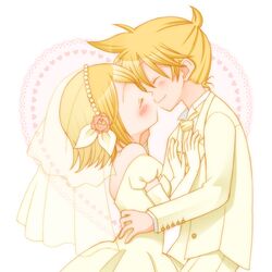  blonde_hair bridal_veil brother_and_sister couple elbow_gloves formal gloves hiyo_(hiyococco) incest kagamine_len kagamine_rin siblings suit twincest twins veil vocaloid wedding 