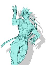  1boy caesar_anthonio_zeppeli fingerless_gloves gloves headband jojo_no_kimyou_na_bouken kurenai_karasu monochrome solo 