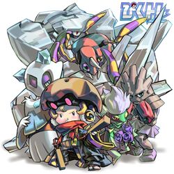  ariados chibi froslass hitmonchan kabuto_(pokemon) pixiv_trainer pokemon roserade scarf steelix 