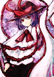  akasia hand_on_hip hat highres hips nagae_iku purple_hair red_eyes short_hair solo touhou 