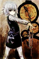  akasia braid izayoi_sakuya knife purple_eyes short_hair silver_hair skirt solo touhou violet_eyes white_hair 