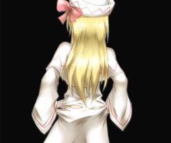  blonde_hair bow capelet from_behind hair_bow hat lily_white long_hair nobamo_pieruda solo torn_clothes touhou 