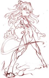  1girl angry animal_ears cat_ears cat_tail evangelion:_3.0_you_can_(not)_redo kuzuvine neon_genesis_evangelion paws plugsuit rebuild_of_evangelion shikinami_asuka_langley sketch solo souryuu_asuka_langley tail 