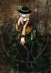  akasia dress green_eyes hat highres komeiji_koishi short_hair silver_hair solo third_eye touhou white_hair 
