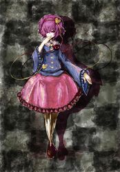  akasia dress headband highres komeiji_satori pink_eyes pink_hair purple_eyes short_hair solo third_eye touhou violet_eyes 