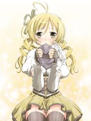  blonde_hair blush drill_hair hat highres magical_girl mahou_shoujo_madoka_magica ribbon sakuraebi_chima tears thigh-highs thighhighs tomoe_mami twin_drills yellow_eyes 