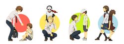  baseball_cap black_hair brown_hair danshi_koukousei_no_nichijou dark_persona dual_persona glasses habara_(danshi_koukousei) hat highres karasawa_toshiyuki long_hair mask necktie rubber_shooter scar scarf school_bag school_uniform serafuku short_hair sneaker_kyou striped striped_necktie striped_tie tabata_hidenori tanaka_yoshitake young 