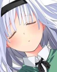  blush close-up closed_eyes eyes_closed face hairband highres konpaku_youmu nigou_(aozoragarou) short_hair silver_hair sleeping solo touhou 