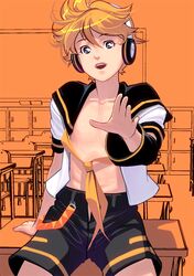  bad_id desk headphones kagamine_len male masao sitting solo vocaloid 
