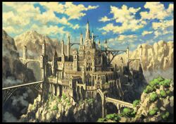  bridge castle cloud highres no_humans original scenery sky tomaknights 
