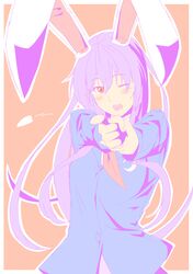  1girl animal_ears blazer finger_gun highres long_hair necktie niwatazumi open_mouth pointing purple_hair rabbit_ears red_eyes reisen_udongein_inaba solo touhou wink 