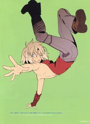  428 backless bare_shoulders blonde_hair brown_eyes canaan canaan_(character) falling highres short_hair sleeveless sleeveless_turtleneck solo takeuchi_takashi tan turtleneck 
