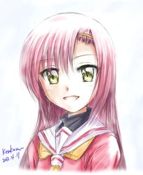  highres katsura_hinagiku kem_kem long_hair open_mouth pink_hair school_uniform serafuku yellow_eyes 