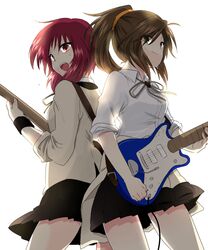  2girls alternate_costume angel_beats! brown_eyes brown_hair guitar hisako_(angel_beats!) instrument iwasawa long_hair m_0506 multiple_girls ponytail red_eyes red_hair redhead short_hair 