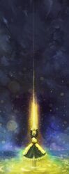  absurdres armor armored_dress blonde_hair crow_a dress excalibur fate/zero fate_(series) from_behind glowing glowing_weapon hair_ribbon highres light_particles ribbon saber solo sword water weapon 