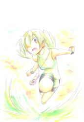  1girl bike_shorts blue_eyes blue_hair crystal_(pokemon) hat long_hair pokegear pokemon pokemon_(game) pokemon_gsc simple_background solo tubomizaki twintails white_background 