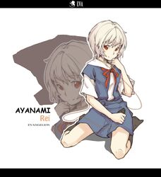  ayanami_rei earbuds earphones flowinger highres neon_genesis_evangelion red_eyes school_uniform short_hair solo white_hair zoom_layer 
