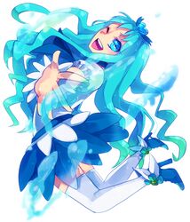  back blue_eyes blue_hair boots choker cure_marine dress hair_ornament heart heartcatch_precure! kurumi_erika lgw7 long_hair looking_back magical_girl open_mouth precure ribbon smile solo thigh-highs thighhighs water white_background white_legwear wink wrist_cuffs 