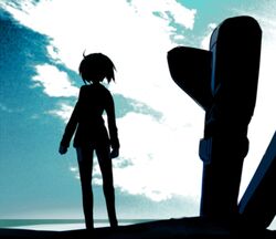  erica_hartmann from_behind military military_uniform sandwich_(artist) short_hair silhouette solo strike_witches striker_unit uniform 
