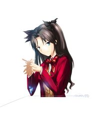  blue_eyes bow fate/stay_night fate_(series) hair_bow highres jewelry necklace pendant school_uniform stu_dts tohsaka_rin toosaka_rin twintails 