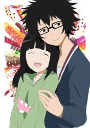  1girl black_hair brother_and_sister closed_eyes eyes_closed glasses long_hair open_mouth short_hair siblings tsuritama usami_natsuki usami_sakura 