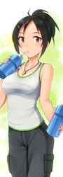  ayase_honoka blush bottle idolmaster idolmaster_cinderella_girls jewelry necklace solo trainer_(idolmaster) water_bottle yuki_usagi_(mofurafu) 