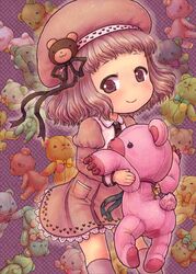  baby_princess brown_eyes brown_hair child dress hat kabopan sakura_(baby_princess) short_hair smile stuffed_animal stuffed_toy teddy_bear 