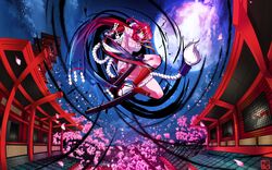  blood cherry_blossoms hyakka_ryouran_samurai_girls moon night queen's_gate redhead scarf sword weapon yagyuu_juubei yellow_eyes 