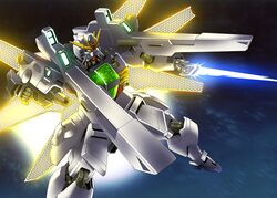 beam_rifle dual_wielding energy_sword glowing gun gundam gundam_double_x mecha no_humans platin_(alios) satellite_cannon solo sword weapon 