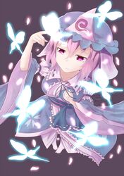  307 breasts butterfly from_above hat japanese_clothes light_smile petals pink_eyes pink_hair saigyouji_yuyuko solo touhou triangular_headpiece 