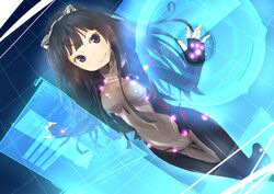  animal_ears black_hair blush bodysuit cat_ears display guilty_crown long_hair mokoke purple_eyes smile solo tsugumi_(guilty_crown) violet_eyes 