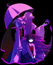  animal_ears blonde_hair brown_eyes brown_hair cat_ears cat_tail chen dress fox_tail gap hat hat_removed headwear_removed kazeharu long_hair multiple_girls multiple_tails short_hair tail touhou yakumo_ran yakumo_yukari 