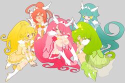  bike_shorts blonde_hair blue_dress blue_eyes blue_hair blush boots choker cure_beauty cure_happy cure_march cure_peace cure_sunny dress green_eyes green_hair hair_bun hair_ornament head_wings highres hino_akane hoshizora_miyuki kise_yayoi long_hair magical_girl midorikawa_nao multiple_girls orange_dress orange_eyes orange_hair pink_eyes pink_hair ponytail precure shorts_under_skirt skirt smile_precure! thigh-highs thighhighs tiara twintails yellow_dress yellow_eyes 