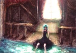  aqua_hair blackball dress green_hair original red_eyes short_hair 