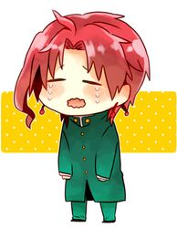  1boy chibi jojo_no_kimyou_na_bouken kakyouin_noriaki lowres redhead siro_usagi solo tears wavy_mouth 