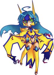  ahoge alternate_color alternate_hair_color blazblue chibi green_eyes long_hair mu-12 navel solo thigh-highs thighhighs 