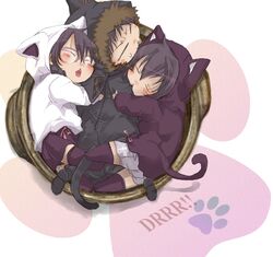  animal_ears durarara!! glasses hoodie katarimonoshi miniskirt orihara_izaya orihara_kururi orihara_mairu siblings skirt tail 