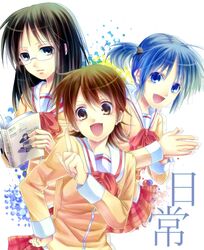  aioi_yuuko black_eyes black_hair blue_eyes blue_hair book brown_eyes brown_hair glasses hyadain_no_kakakata_kataomoi_-_c minakami_mai multiple_girls naganohara_mio nichijou school_uniform short_hair short_twintails tomose_akiyoshi twintails 