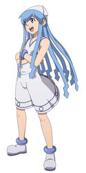  blue_eyes blue_hair crossed_arms dress hat ikamusume long_hair open_mouth rere_(yusuke) shinryaku!_ikamusume simple_background solo tentacle_hair white_background 