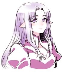  braid bust caster dentakun dress fate/stay_night fate_(series) pointy_ears purple_eyes purple_hair smile violet_eyes 