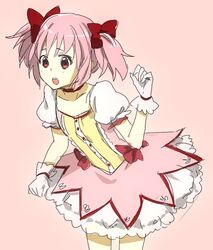  catgirl0926 kaname_madoka magical_girl mahou_shoujo_madoka_magica open_mouth pink_hair short_hair simple_background solo 