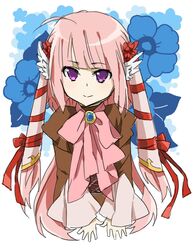  animal_ears catgirl0926 copyright_request flower long_hair pink_hair purple_eyes smile solo violet_eyes 