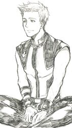  avengers clint_barton graphite_(medium) hawkeye_(marvel) indian_style kanapy male marvel monochrome sitting solo traditional_media 