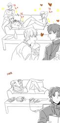  9room age_progression bleach book bottle controller couch fate/stay_night fate/zero fate_(series) game_controller gilgamesh heart kotomine_kirei male multiple_boys parody reading wine 