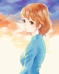  brown_eyes brown_hair cloud clouds earrings jewelry kaze_no_tani_no_nausicaa nausicaa short_hair solo studio_ghibli sweetwitch twilight 