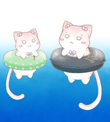  :< :3 animalization blush_stickers bow cat dual_persona hair_bobbles hair_ornament innertube key kurahika time_paradox umineko_no_naku_koro_ni ushiromiya_ange water young 